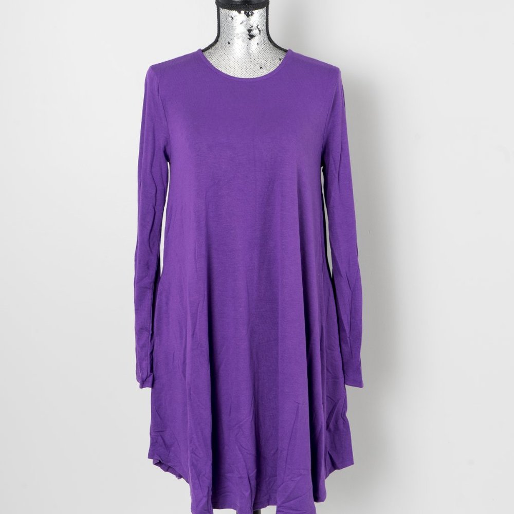 NWT Purple Crewneck Long-Sleeve Pocket Tunic Dress